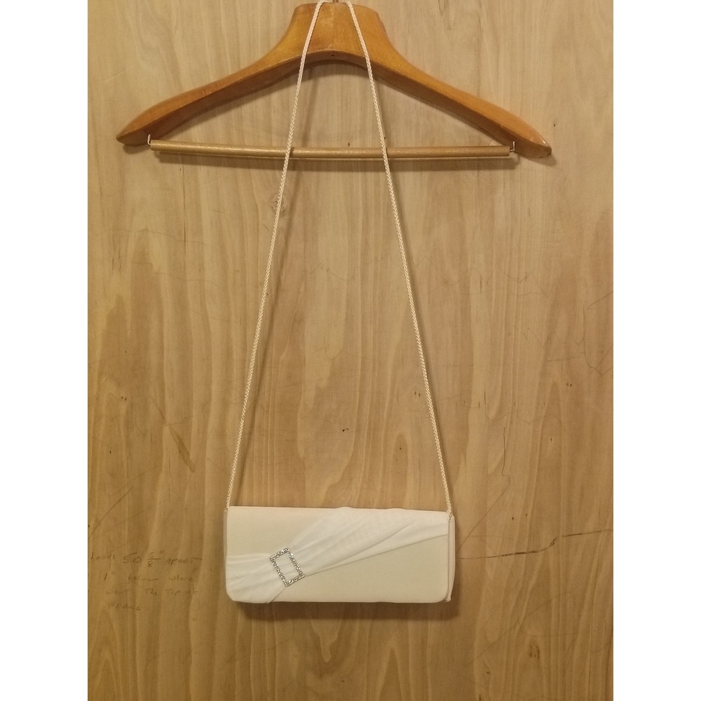 Preston & York Ivory Satin Evening Clutch Rhinestone Buckle Bridal Shoulder Bag